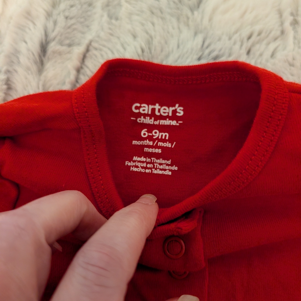 Carter's Gray Dress with Red Heart Pattern Onesie And Red Cardigan 6-9 Month Set - Picture 5 of 6